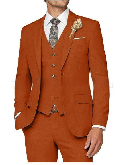 Mens Slim Fit Business Three Piece Suit UK Orange