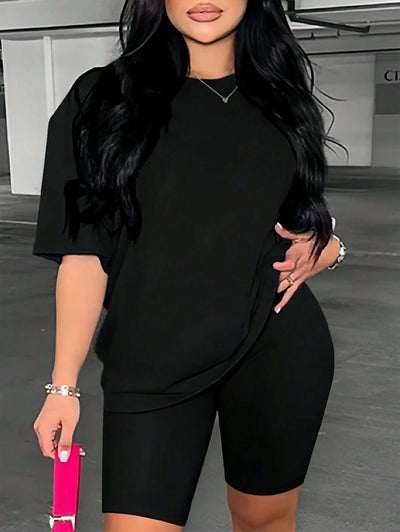 Printed Drop Shoulder T-Shirt Graphic Tees Women Tops UK Black