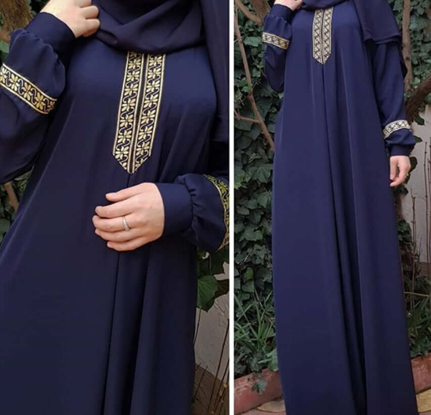 Nawal Abaya – Printed Plus Size Abaya Dress UK Navy