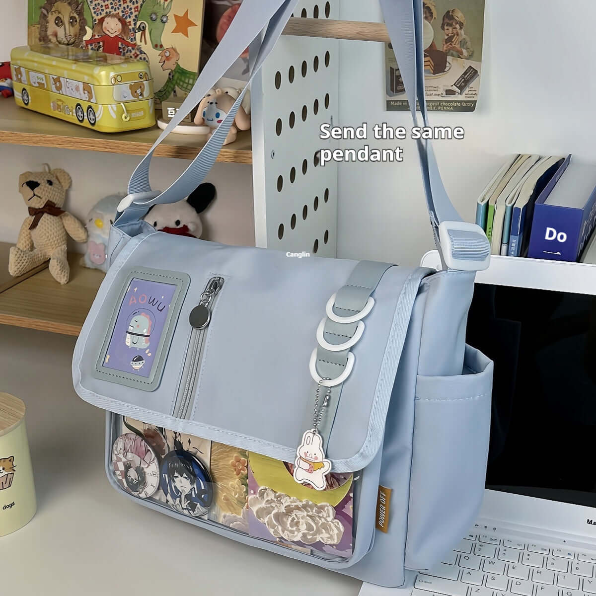 Canvas Crossbody Handbag | Soft Canvas Bag Blue without pendant