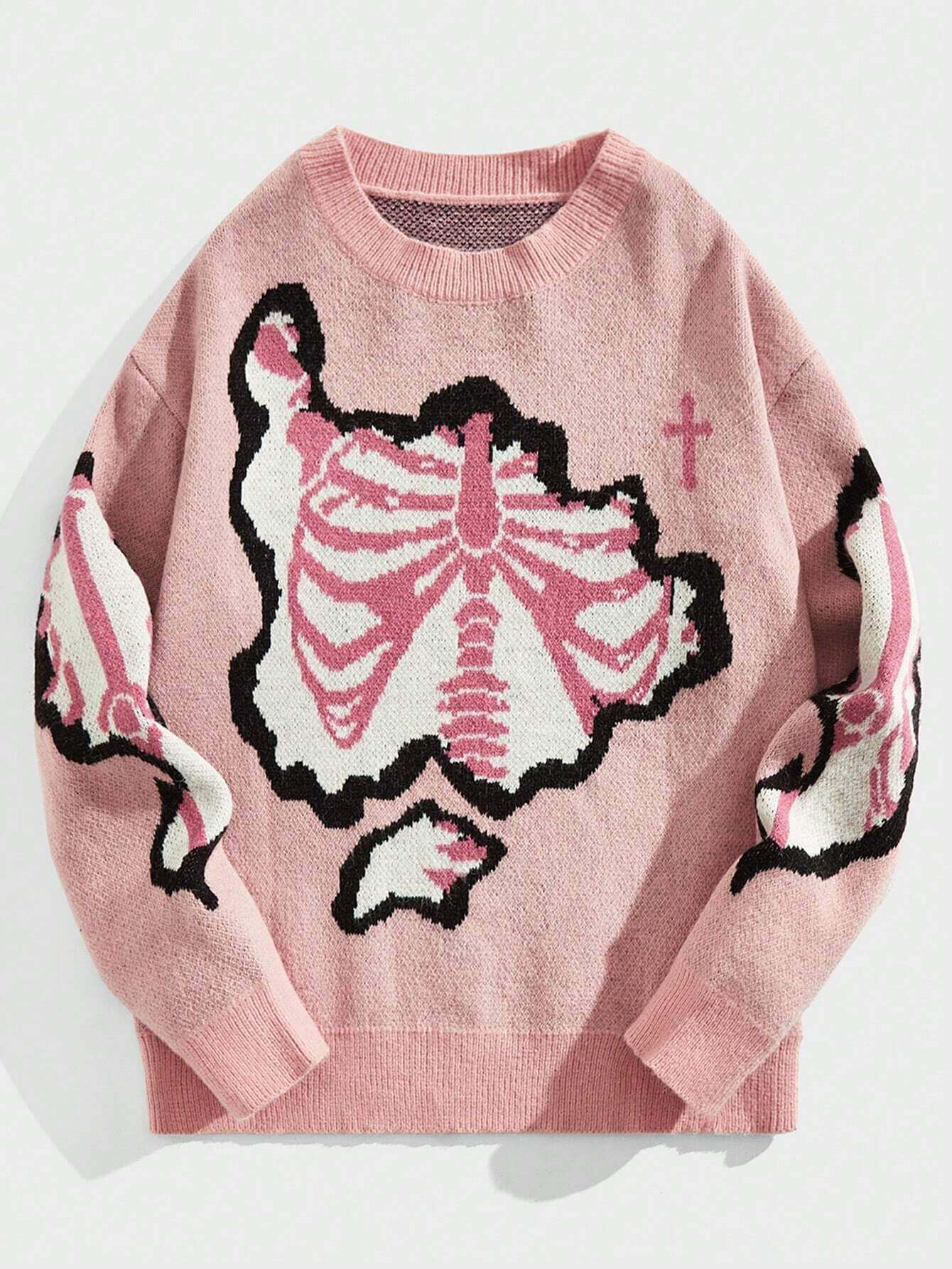 Round Neck Pullover Knitted Sweater Pink