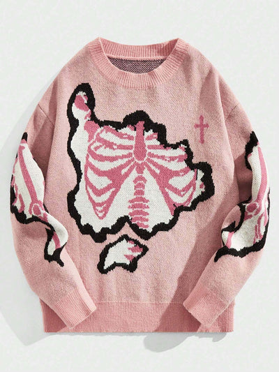 Round Neck Pullover Knitted Sweater Pink