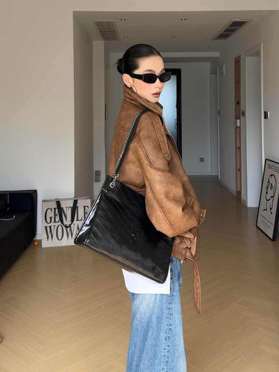 Biker's Thick Fur Jacket | Faux Fur Jacket Amber Brown UK