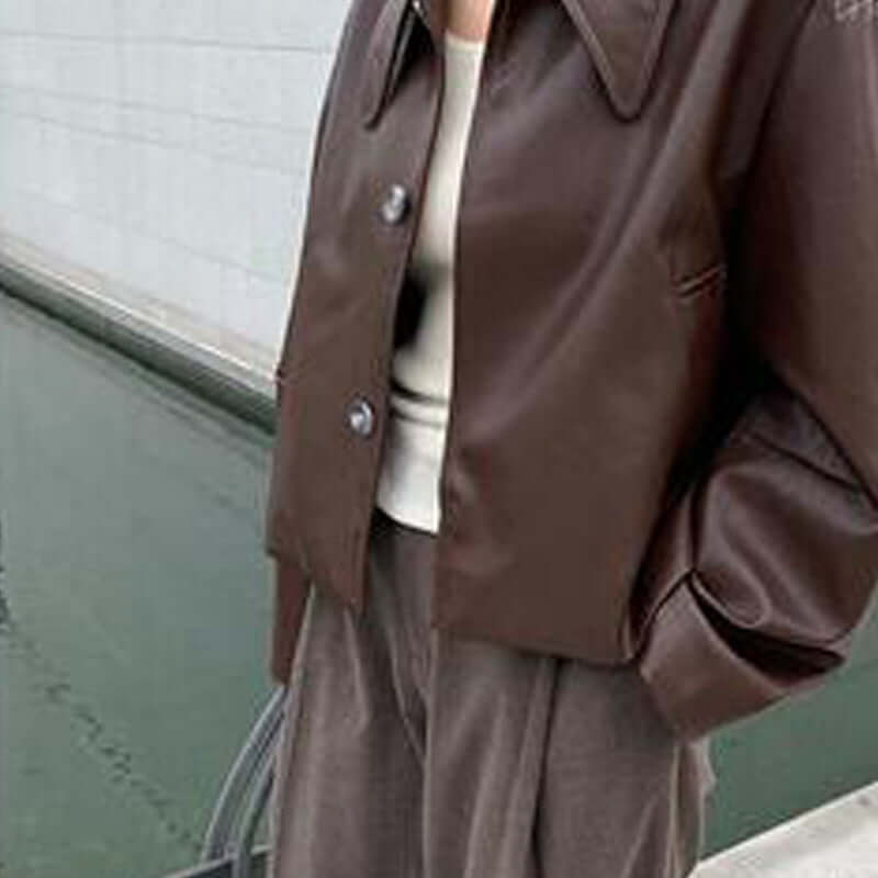 Fashionable Short Brown Leather Jacket Women UK