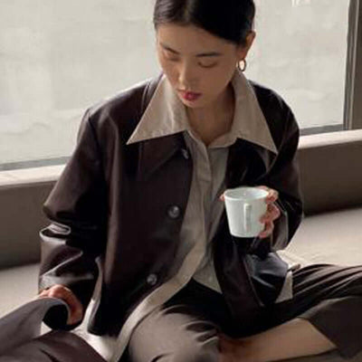 Fashionable Short Brown Leather Jacket Women UK