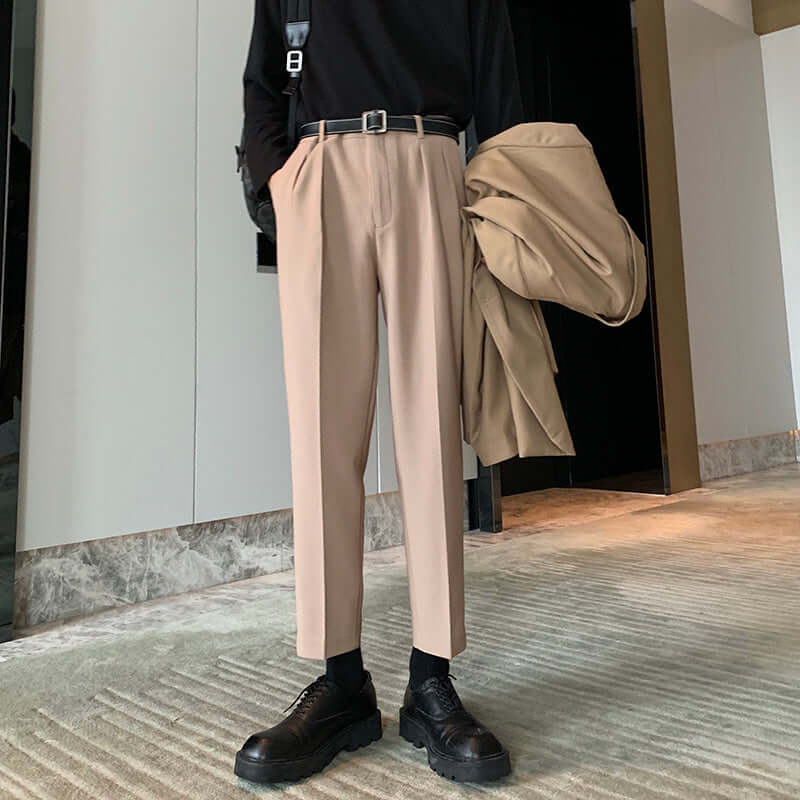 Men's Loose Feet Cropped Trousers Khaki