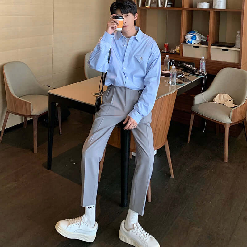 Men's Loose Feet Cropped Trousers Grey