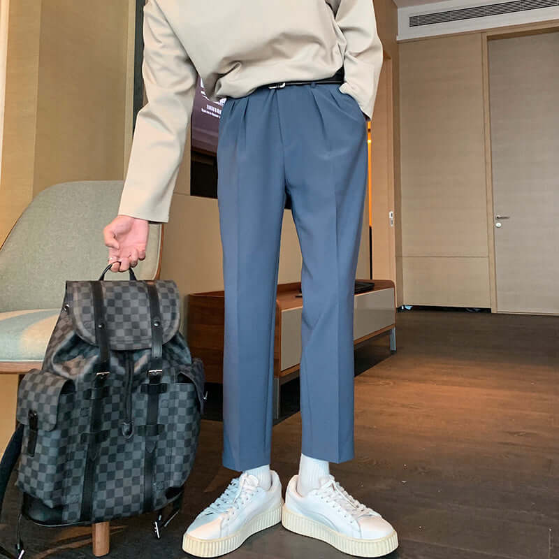 Men's Loose Feet Cropped Trousers Blue Grey