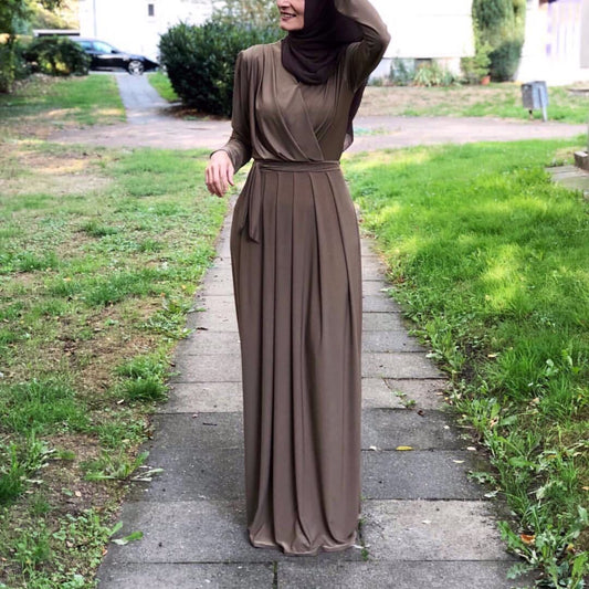 Rania Abaya – Elegant V-Neck Abaya Dress