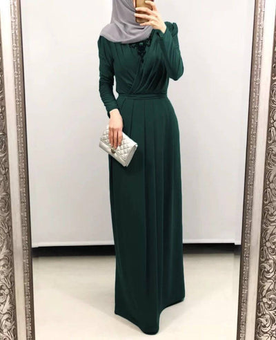 Rania Abaya – Elegant V-Neck Abaya Dress Green