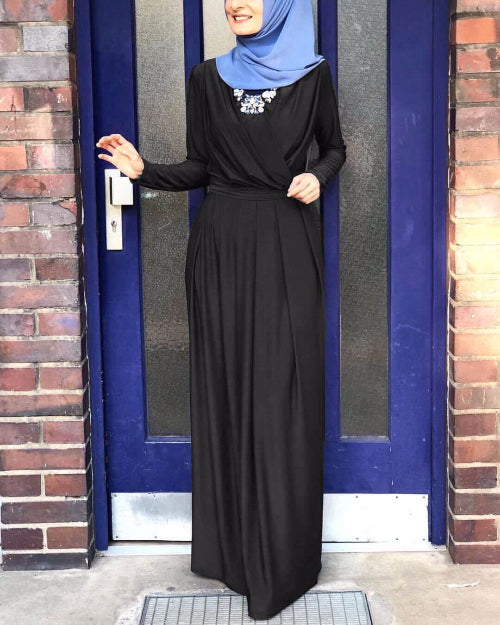 Rania Abaya – Elegant V-Neck Abaya Dress Black