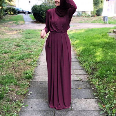 Rania Abaya – Elegant V-Neck Abaya Dress Red wine
