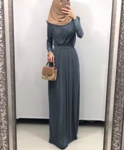 Rania Abaya – Elegant V-Neck Abaya Dress Gray