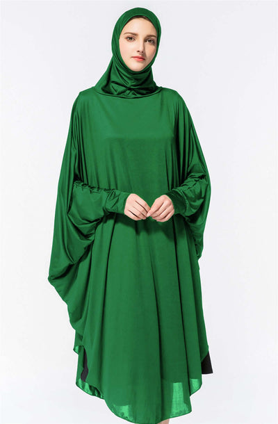 Hareer Laban Abaya | Luxury Milk Silk Abaya with Princess Design Green