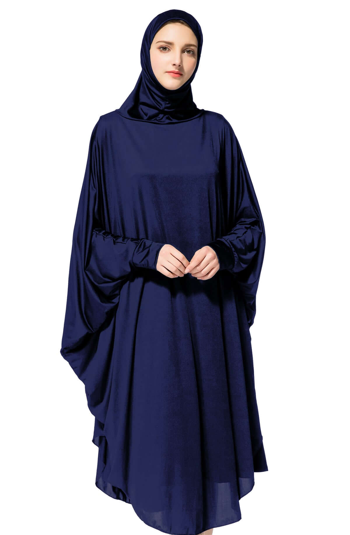 Hareer Laban Abaya | Luxury Milk Silk Abaya with Princess Design Dark Blue