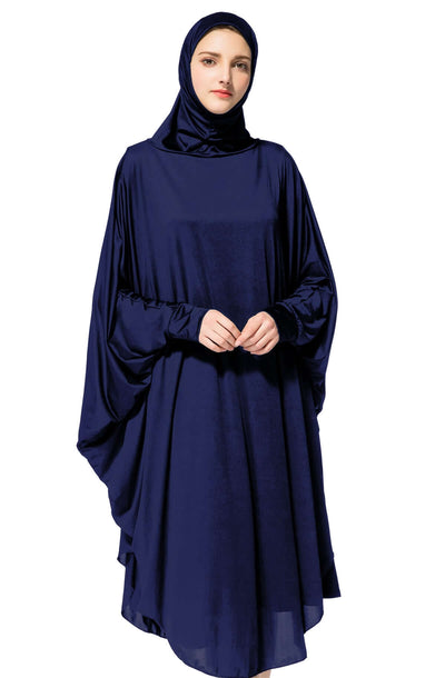 Hareer Laban Abaya | Luxury Milk Silk Abaya with Princess Design Dark Blue