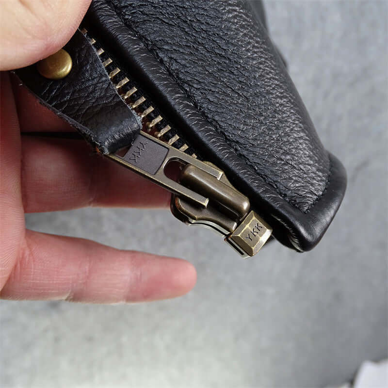 Detachable Fur Collar Cowhide Leather Jacket