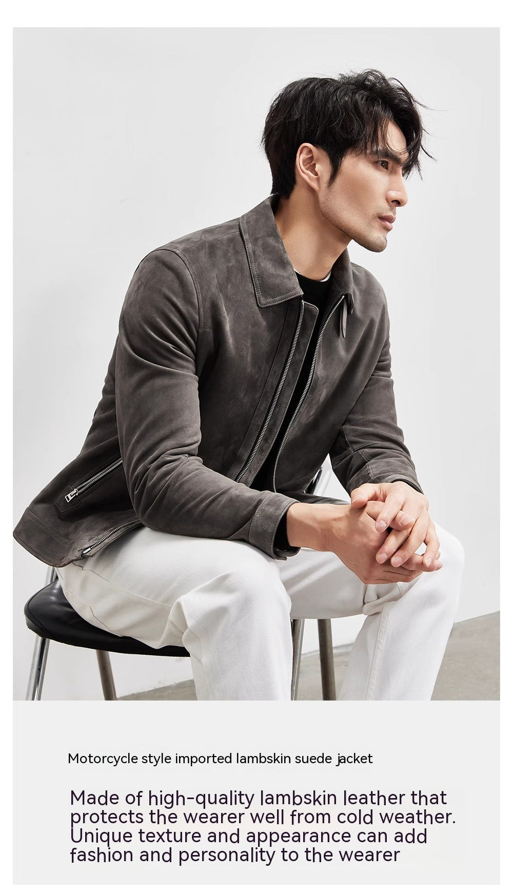 Men's Coat Lambskin Suede Lapel Biker's Jacket