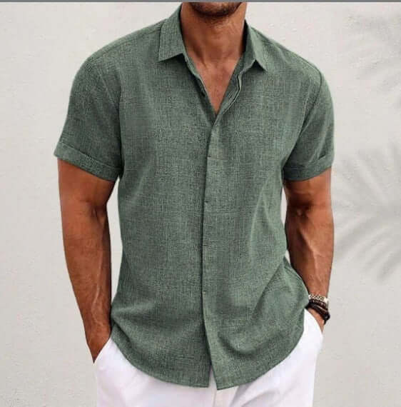 Business Casual Men Cardigan Shirt in green, perfect for smart-casual occasions and versatile styling.