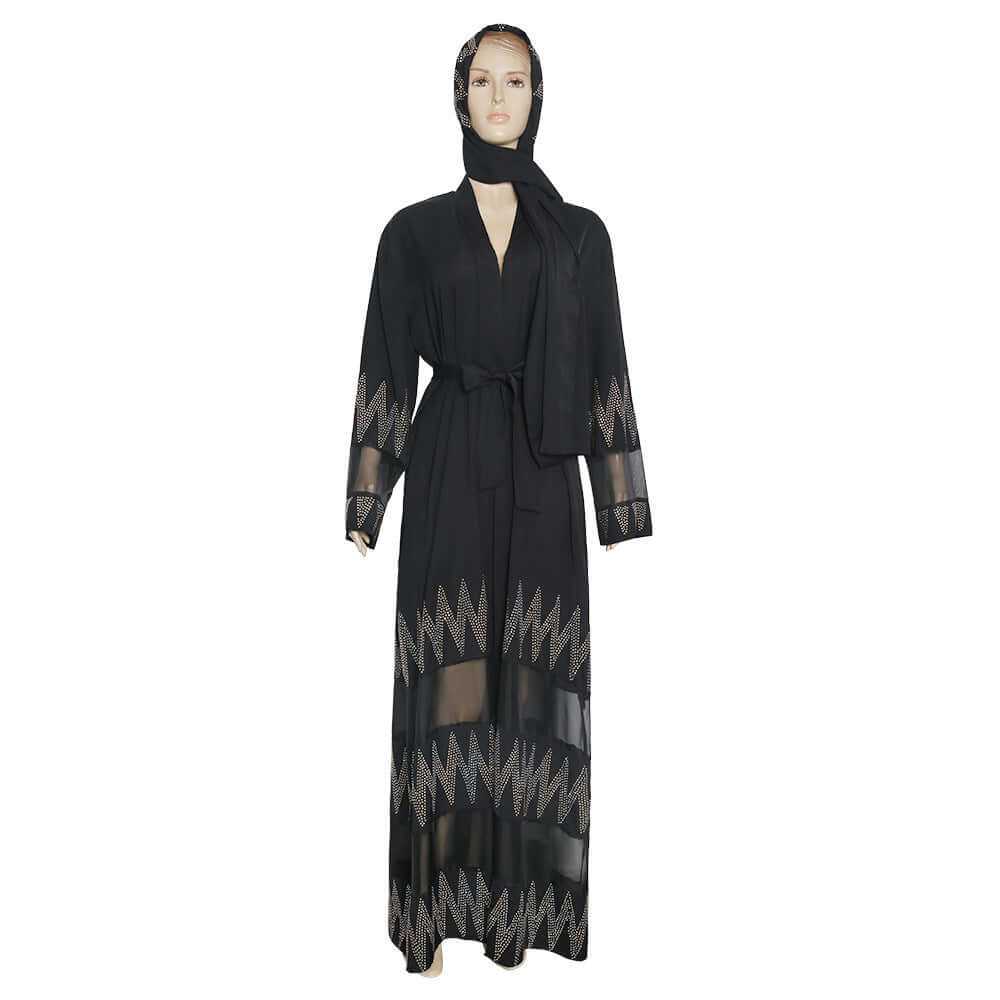 Jinaan Abaya - Wide Sleeve - Flowing Beauty Black One size