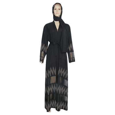 Jinaan Abaya - Wide Sleeve - Flowing Beauty Black One size