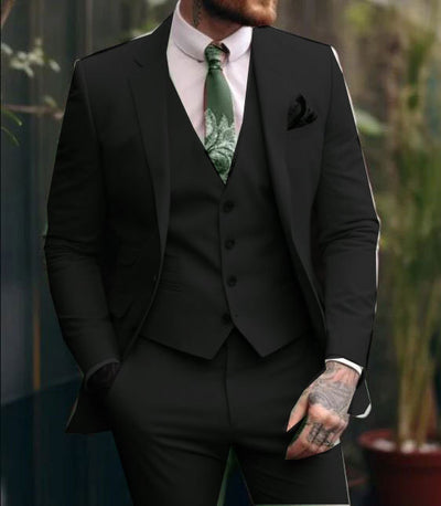 Men's Slim Fit Three Piece Suit Black