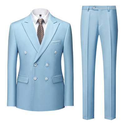 Men's Casual Solid Color Two-Piece Suit Sky Blue