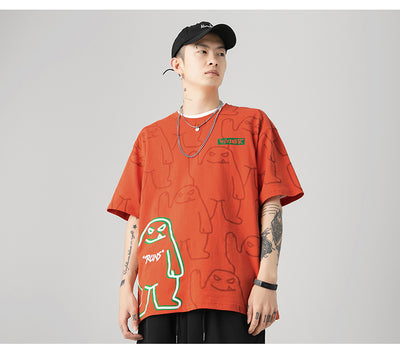 Bear Print Men And Women Graphic Tee Shirt Orange