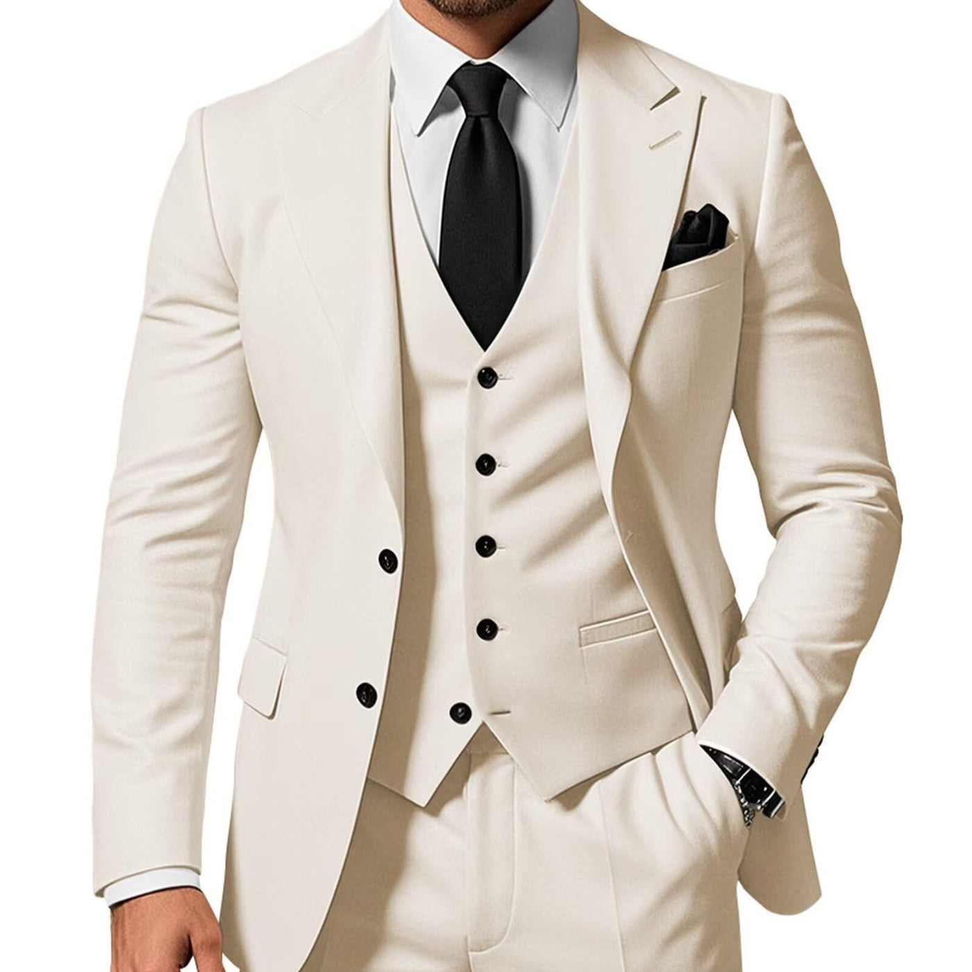 Mens Slim Fit Three Piece Acetate Suit UK D Beige