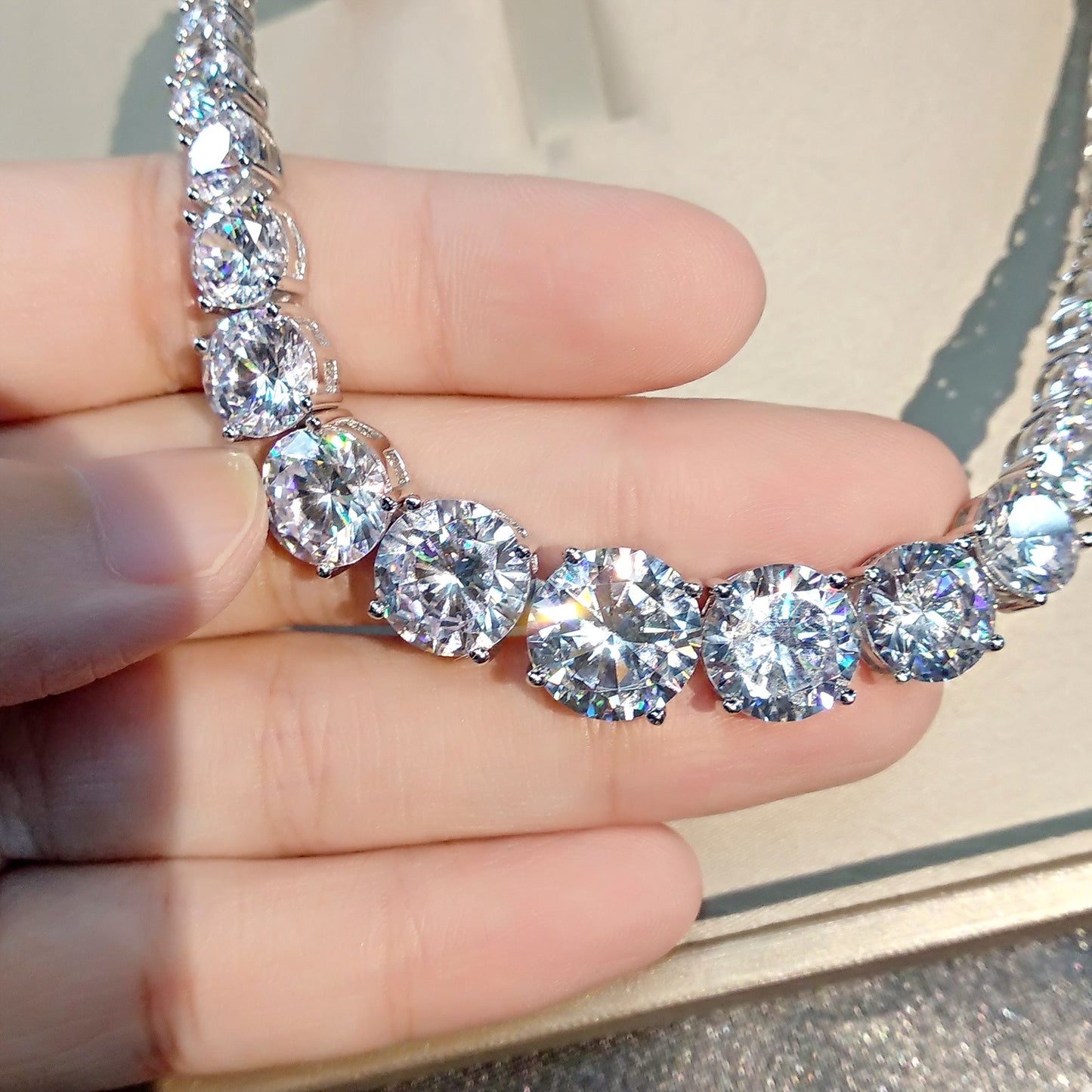 Diamond Necklace For Women - Moissanite 925 Sterling Silver Single Row