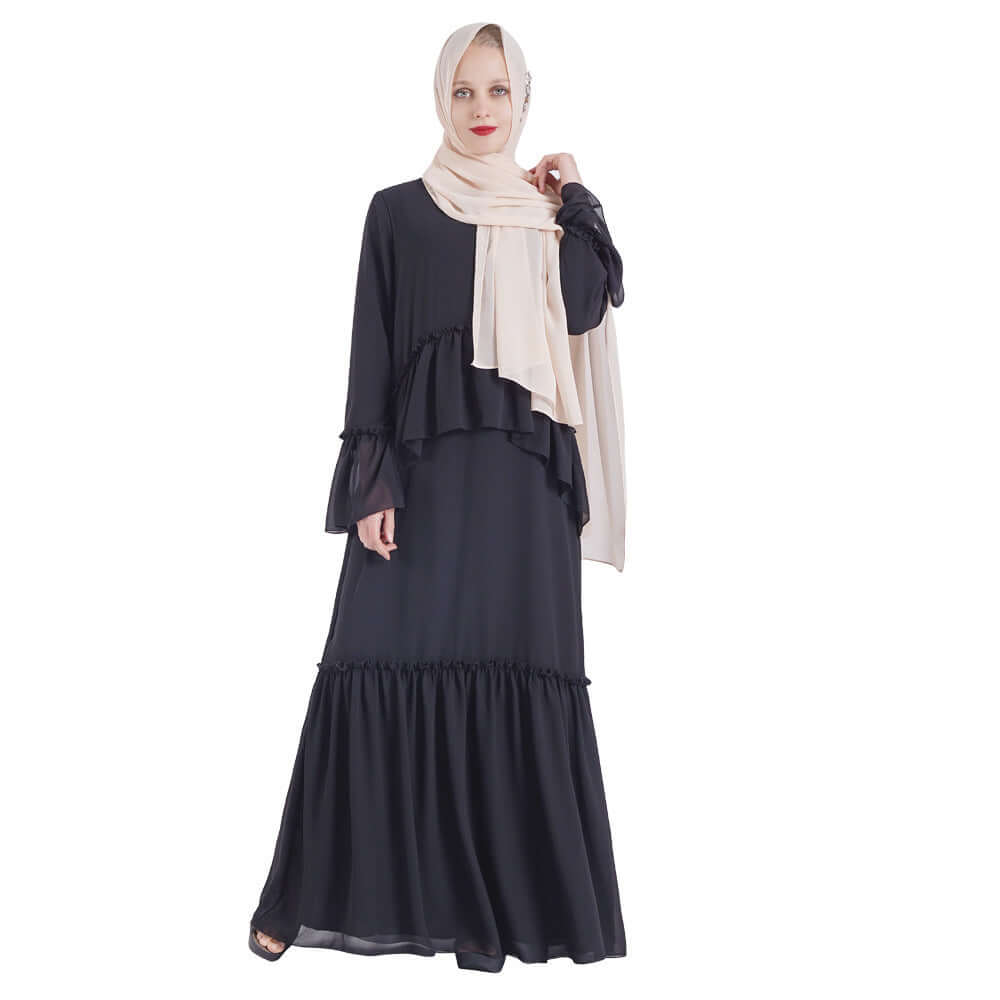 Zahra Pleated Abaya – Elegant Floral-Inspired Abaya Black