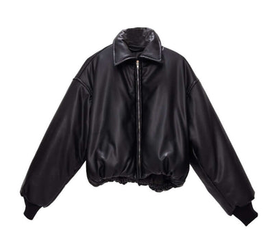 Short Drop Shoulder Leather Jacket Women UK