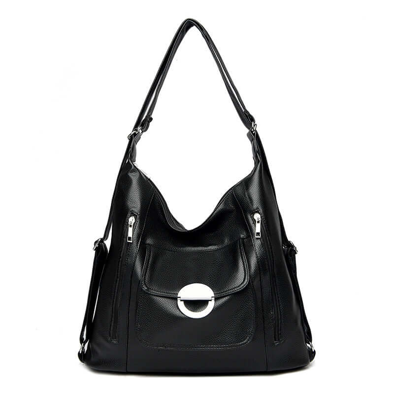 Washed Leather Shoulder Portable Messenger Bag Black