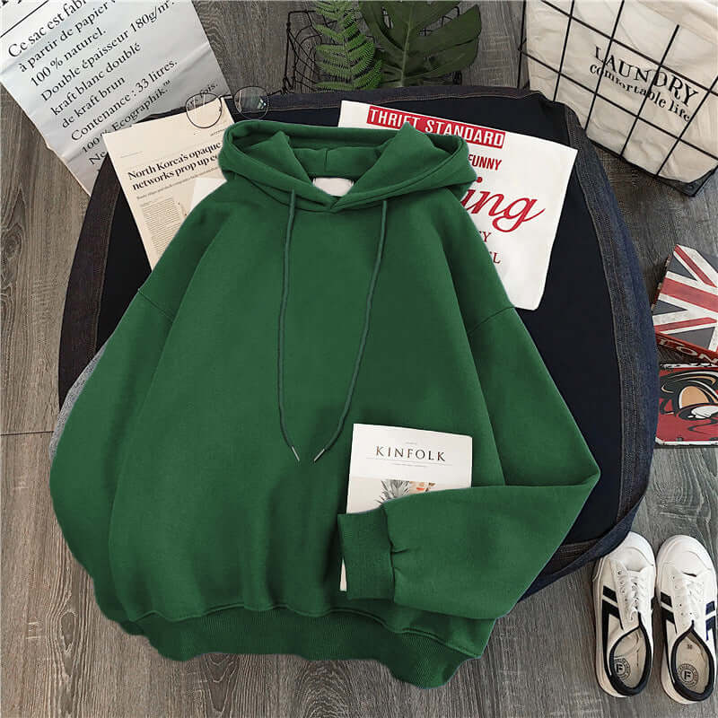 Women And Men's Solid Color Hoodie Dark Green