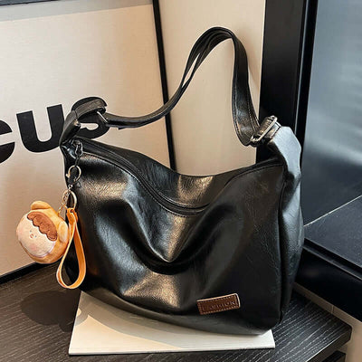 Women's Daily Commute Shoulder Messenger Bag Black with Pendant