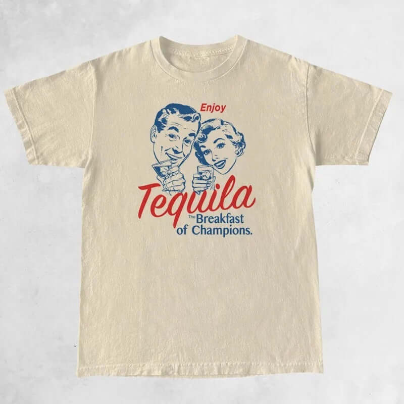 Tequila Retro Graphic T-Shirt UK | Youth Fashion T-Shirt Beige