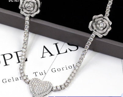 925 Silver Set Moissani Rose Necklace for Women