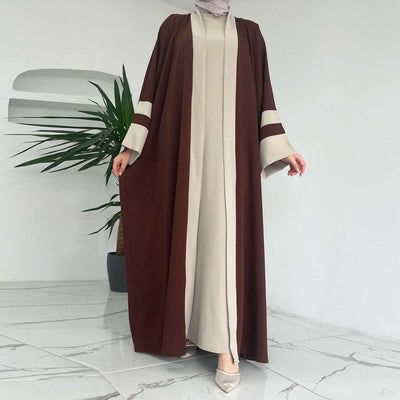 Wadah Abaya Two-Tone Elegance UK | Two Piece Abaya Brown