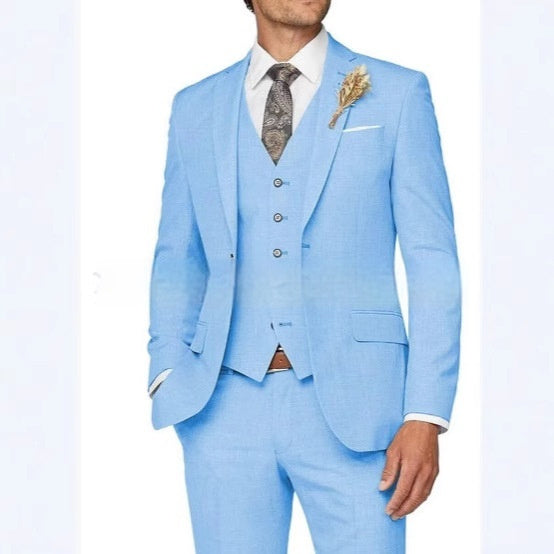 Men's Business Wear Three Piece Suit -  Light Blue