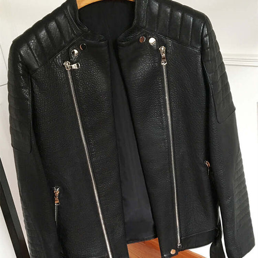 Men's sheepskin double zip biker jacket black - Leather Jackets UK