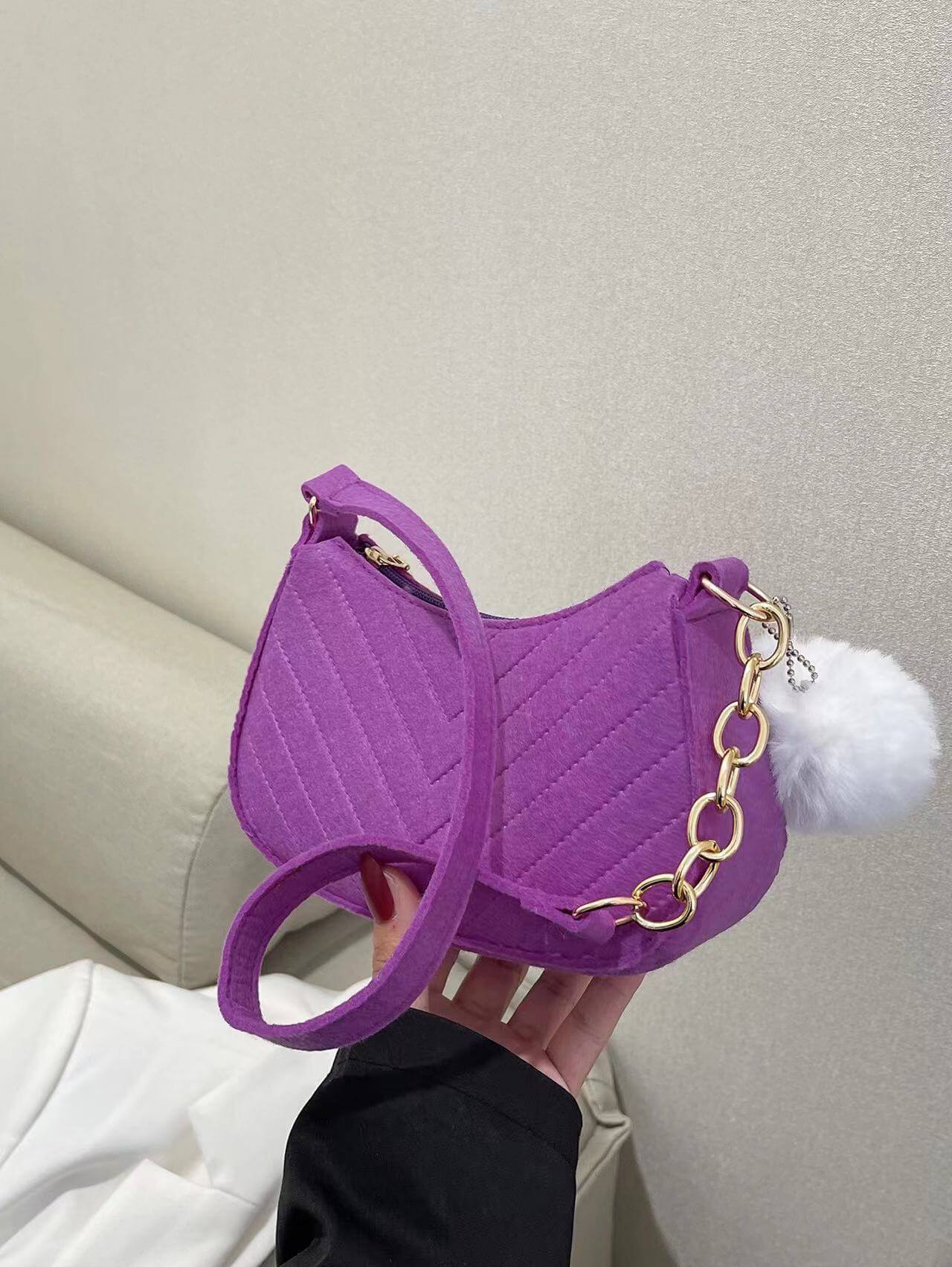 Casual Solid Color Shoulder Bag Purple