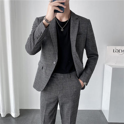 Men's Two Piece Business Casual Suit Gray Suit Trousers