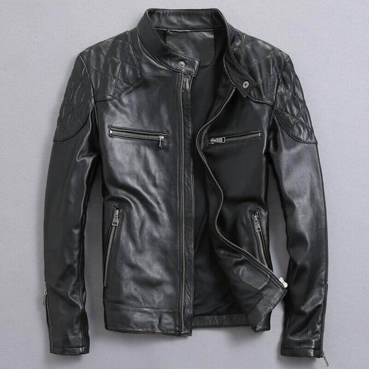 Men's leather cafe racer jacket back view - Leather Jackets UK