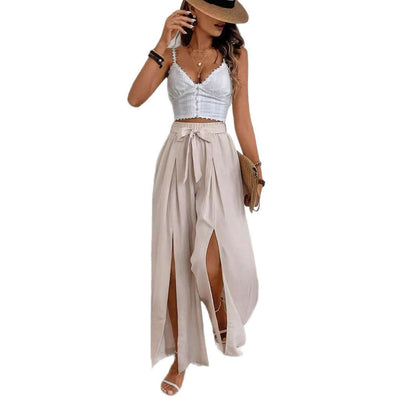 High Waist Wide Women's Slit Casual Pants
