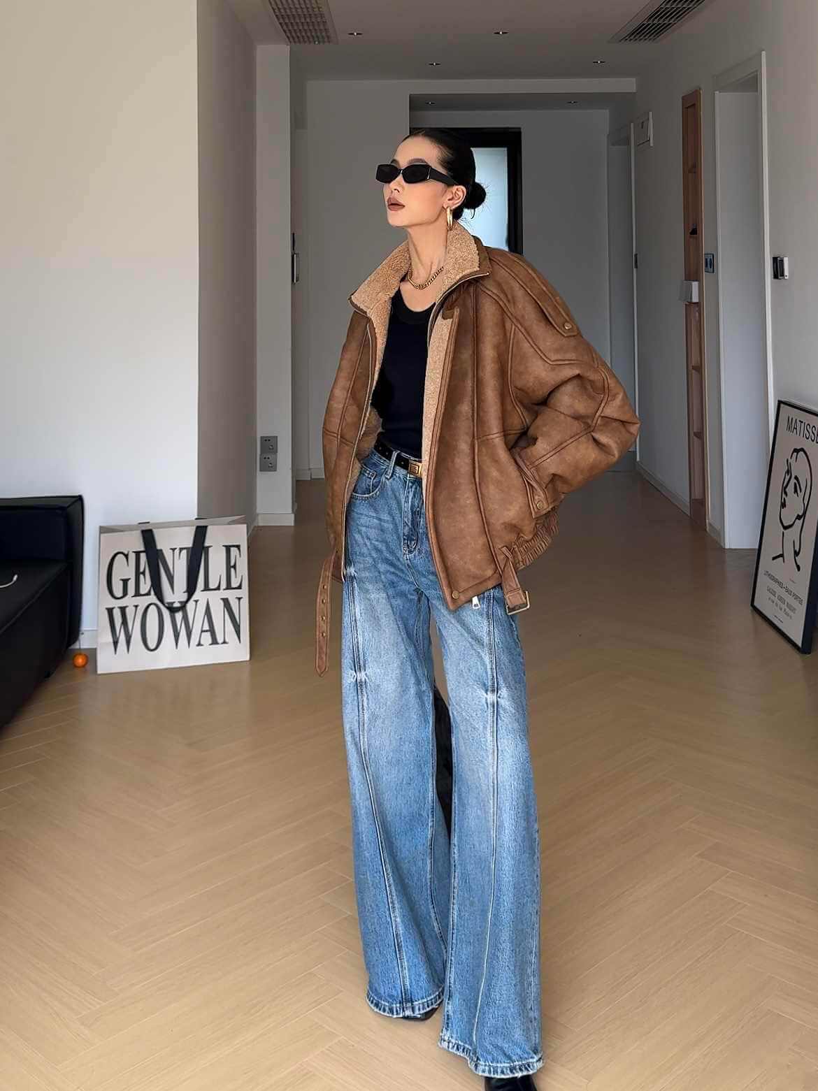 Biker's Thick Fur Jacket | Faux Fur Jacket Amber Brown UK