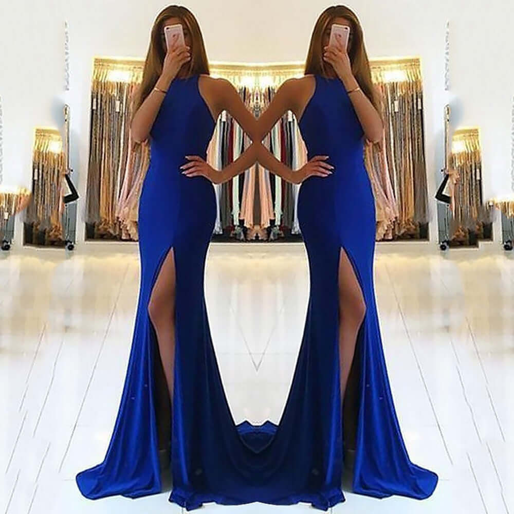 Women long skirt evening dress | Knit Halter Maxi UK Blue