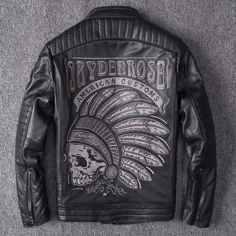 Mens Genuine Leather Skull Biker Jacket UK | Leather Jacket for Men