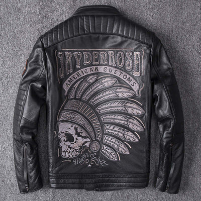 Mens Genuine Leather Skull Biker Jacket UK | Leather Jacket for Men