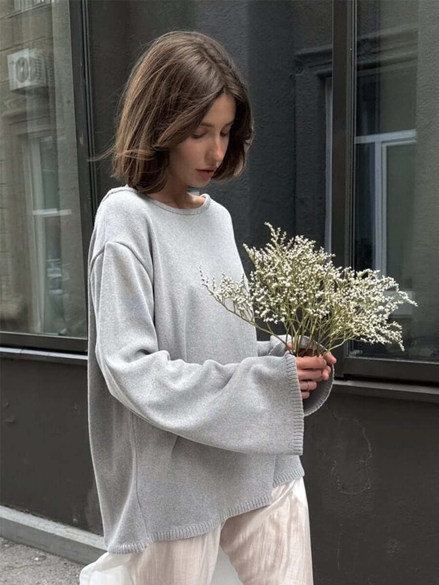 Women's Cotton Pullover | Simple Knit Top UK Gray