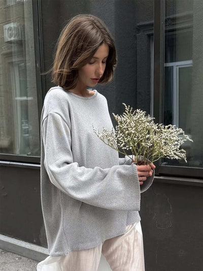 Women's Cotton Pullover | Simple Knit Top UK Gray
